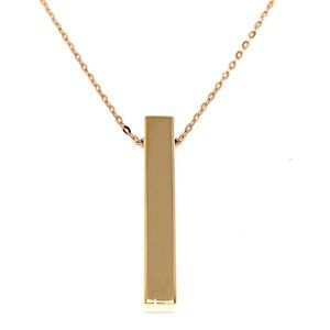 10K Rose Gold Long Bar Cube Drop Pendant Necklace